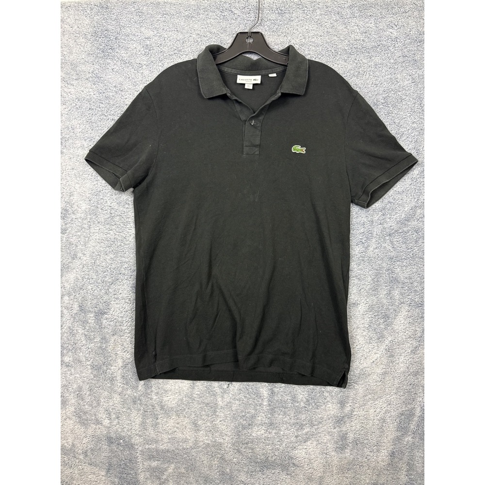 Lacoste Mens L Black Polo Shirt Slim Fit Short Sleeve Pique FA12469 Crocodile